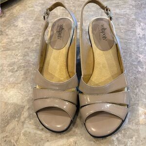 Softspots Neima 8.5M Patent Nude Slingback Sandals.  2.5inch heel